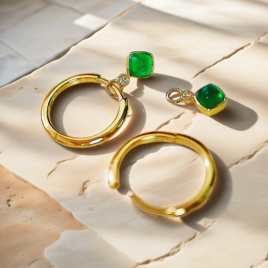 Vintage 18k Gold Emerald Diamond Earring (Item No. VT056）