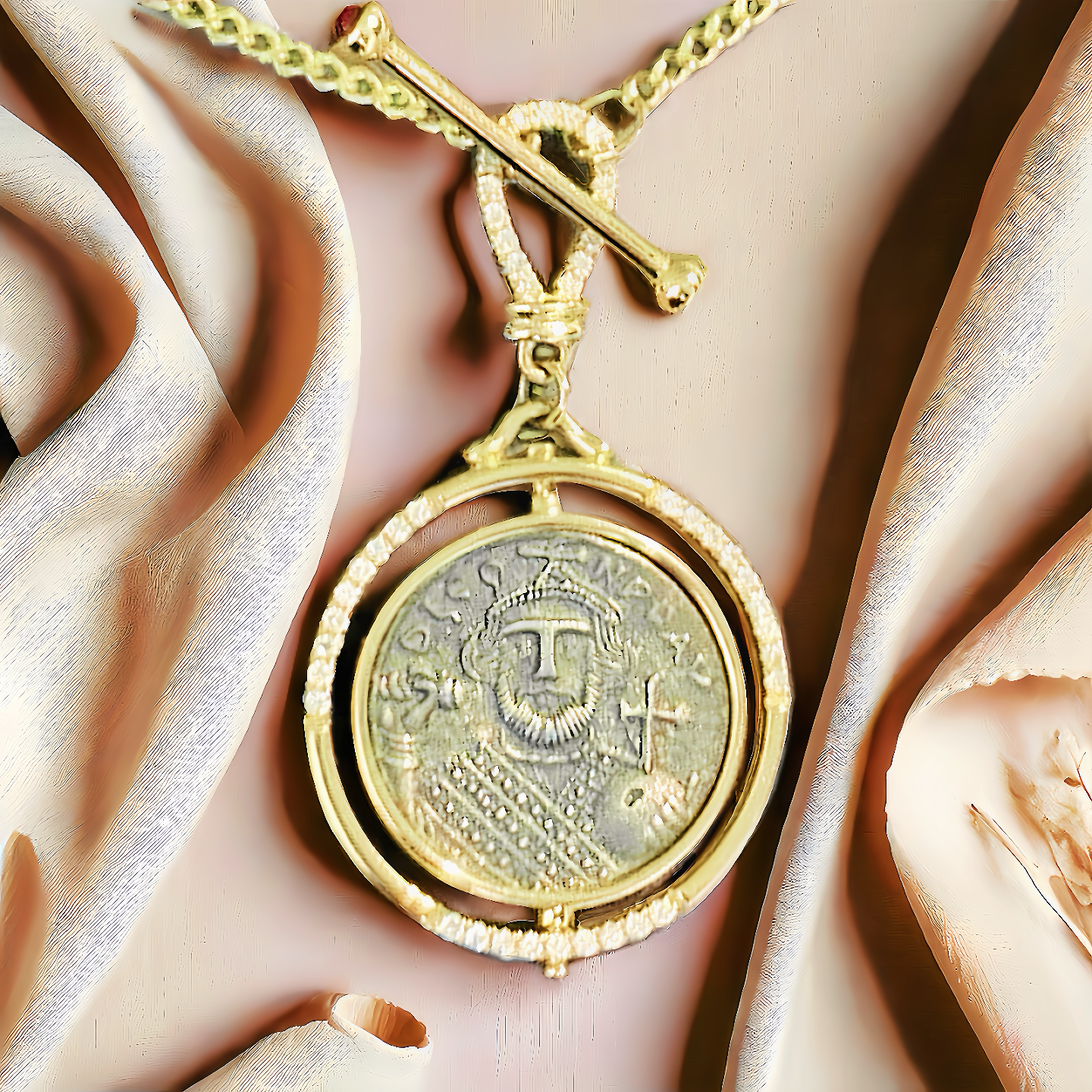 Byzantine Emperor Ancient Greek Coin Medallion 18K Gold Pendant  (Item No. COIN064）