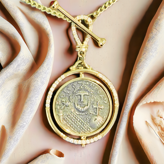 Byzantine Emperor Ancient Greek Coin Medallion 18K Gold Pendant  (Item No. COIN064）