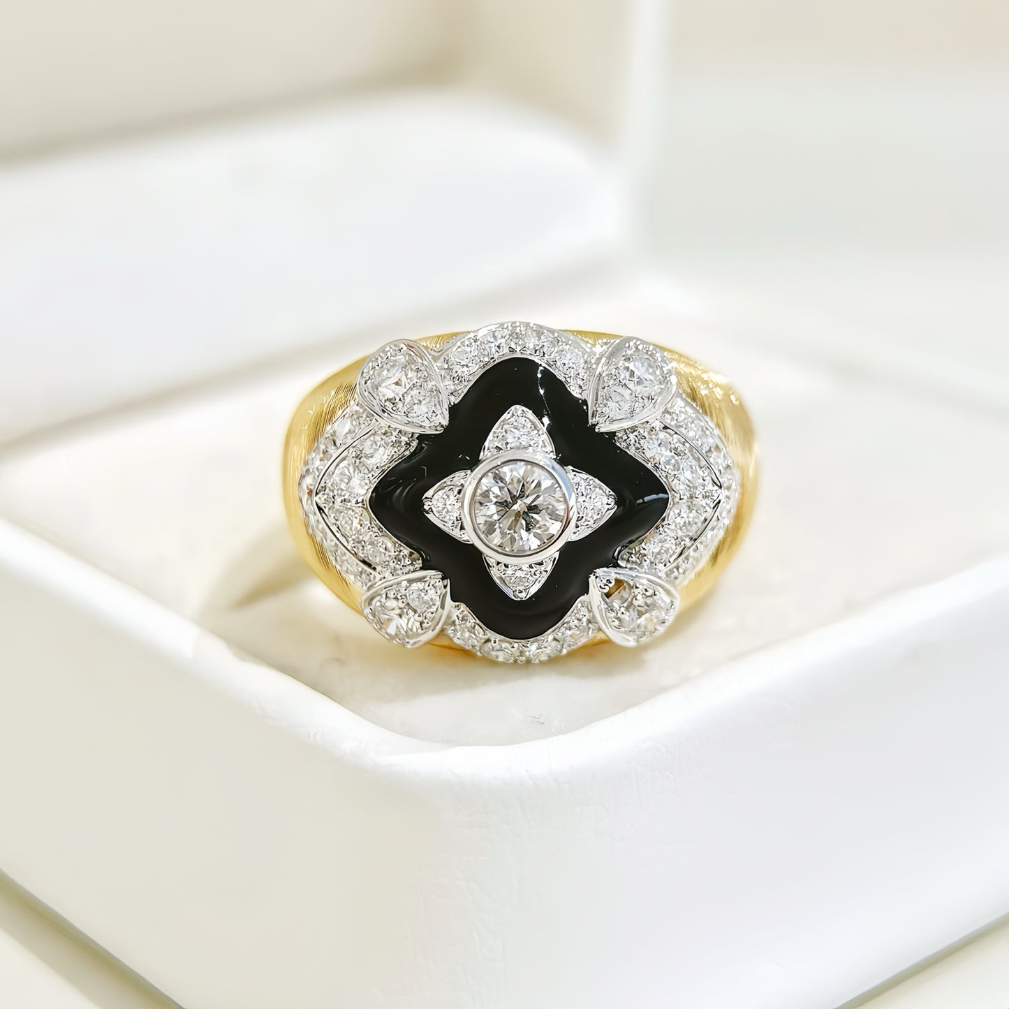 Black Enamel 18k Gold Diamond Ruby Ring (Item No. VT 286)