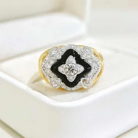 Black Enamel 18k Gold Diamond Ruby Ring (Item No. VT 286)
