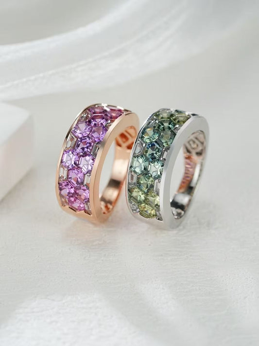 Rainbow Sapphire 18k Gold Ring (Item No. SA113）