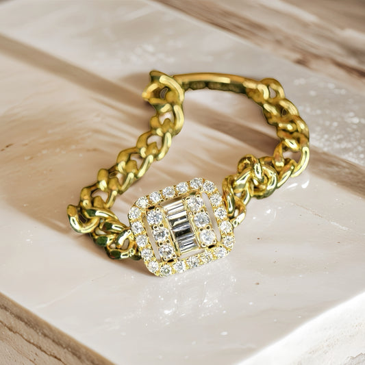 Sugar Cuban Link 18k Gold Diamond Ring (Item No. VT180）