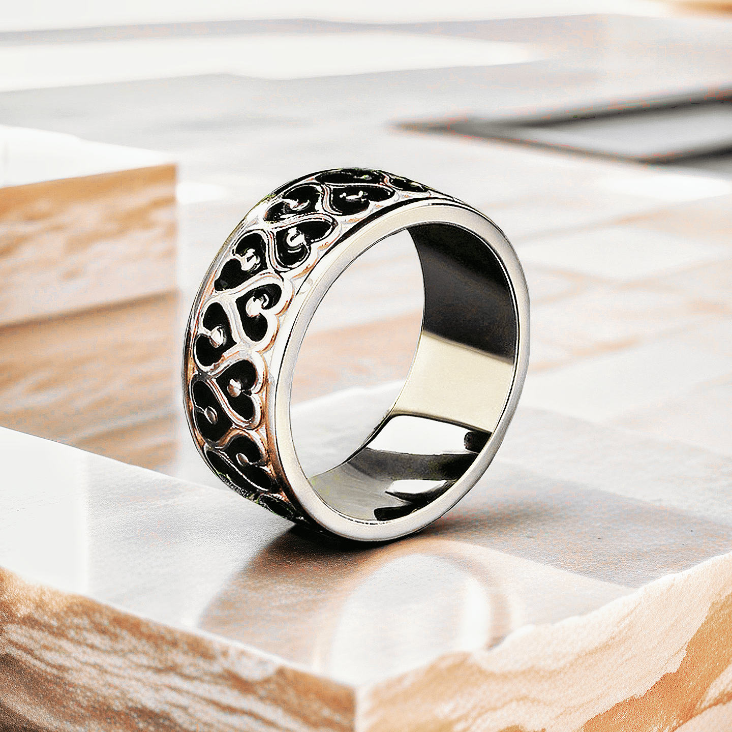 Rotatable Enamel Greeky Key Sterling Silver/9k/14k/18k Gold Ring (Item No. GR0002）