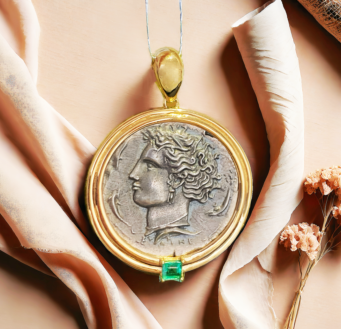 Arethusa Ancient Greek Coin Medallion 18K Gold Pendant (Item No. COIN050）