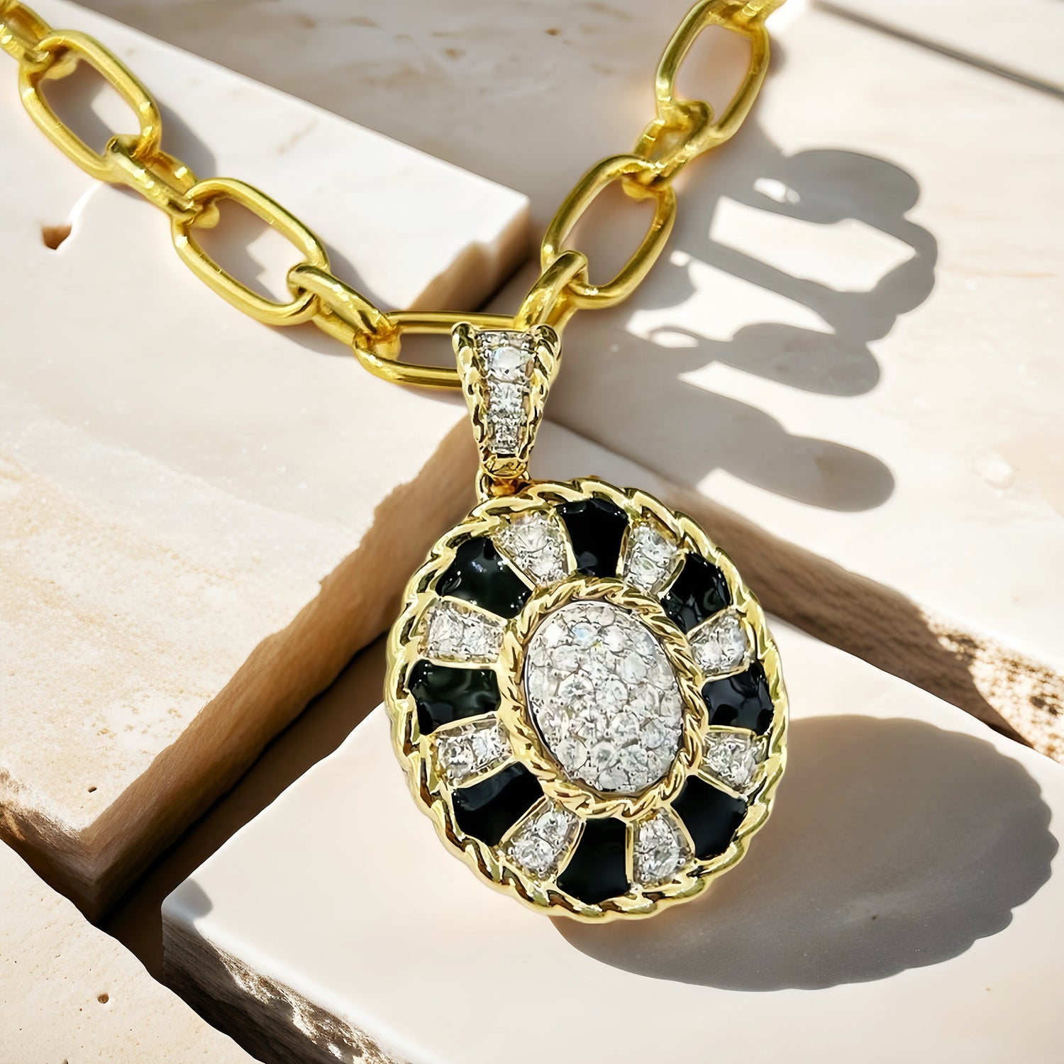 Women Pendant Black Enamel Diamond