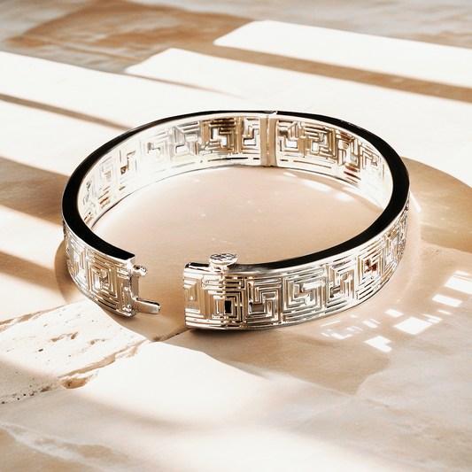 Greek Key Hollow Sterling Silver/9k/14k/18k Gold Bangle(Item No. GB0018)