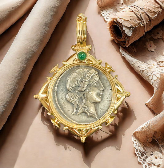 Venus Ancient Greek Coin Medallion 18K Gold Pendant  (Item No. COIN60）