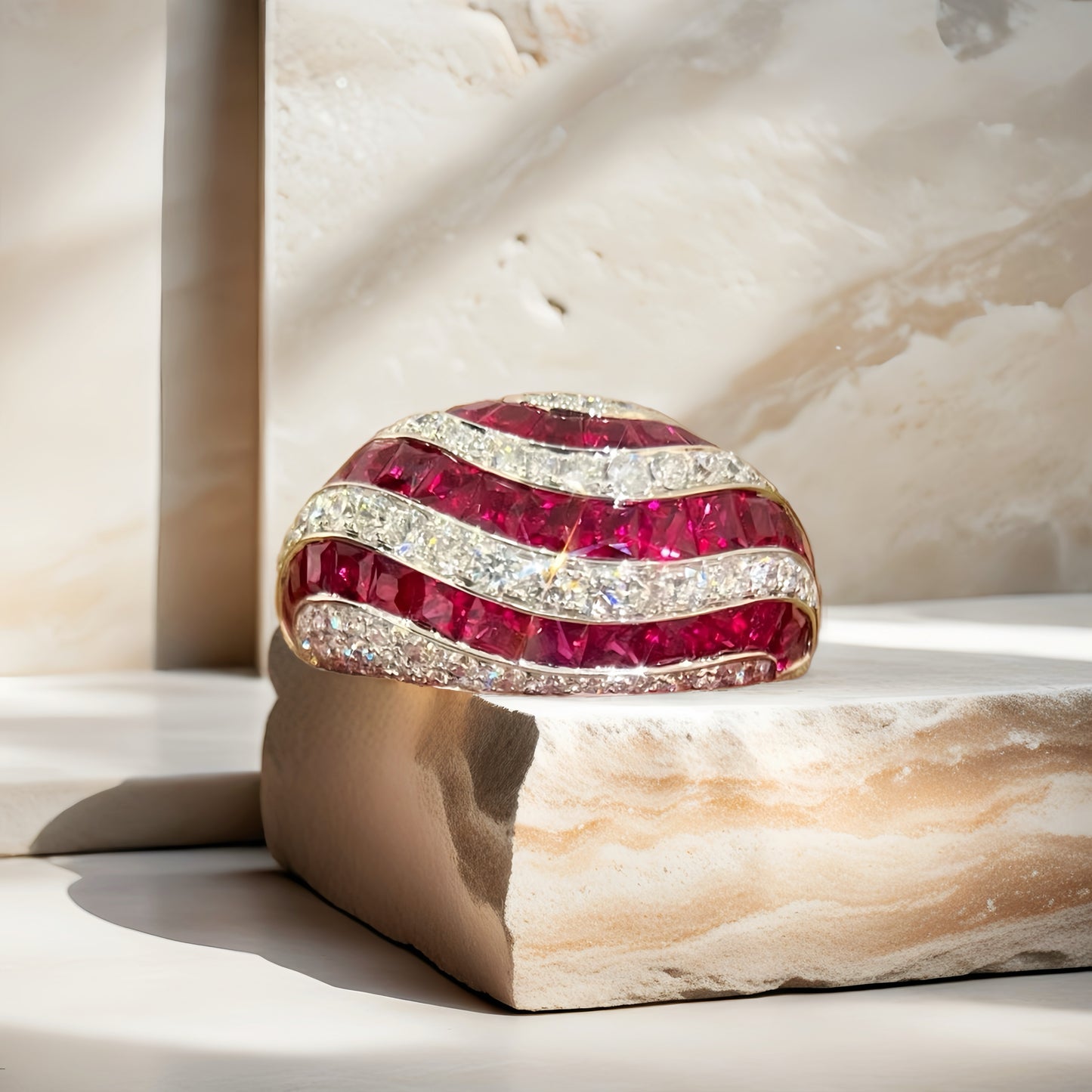 Dual Flow 18k Gold Diamond Ruby Ring (Item No. VT224）