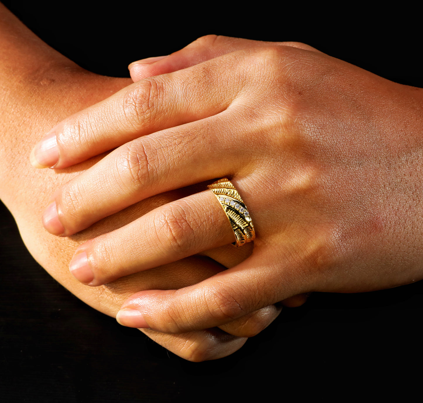 Dual Flow Diamond 925 Sterling Silver/9k/14k/18k Gold Ring (Item No. GR0006）