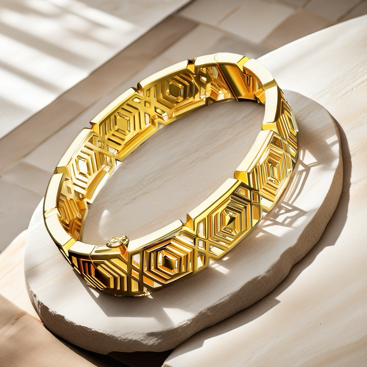 Greek Key Hollow Sterling Silver/9k/14k/18k Gold Bangle(Item No. GB0014）