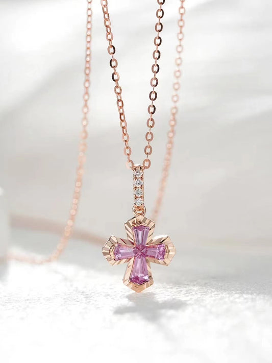 Cross Rainbow Sapphire 18K Gold Pendant (Item No. SA054）
