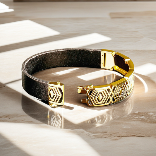 Greek Key 9k/14k/18k Enamel Leather Gold Bangle (Item No.TDBG0007）