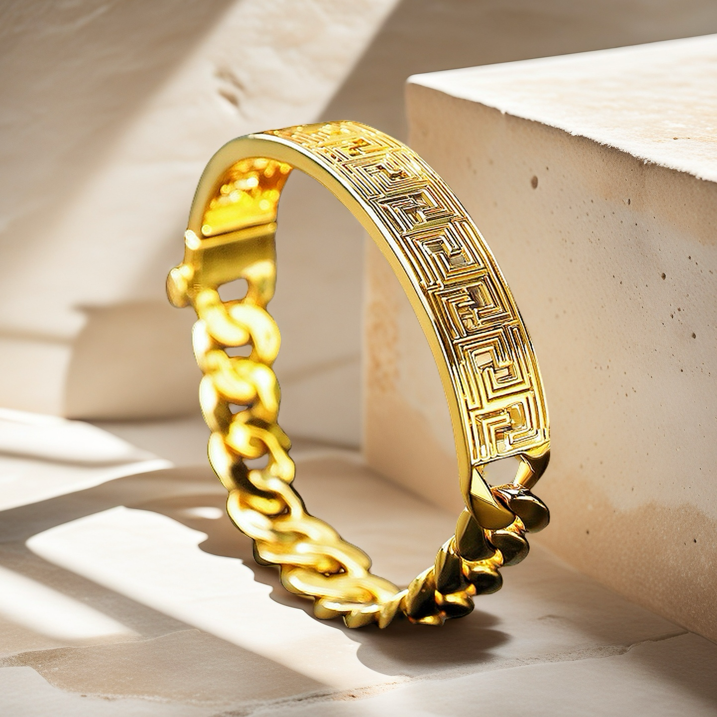 Greek Key Hollow Sterling Silver/9k/14k/18k Bracelet Chain (Item No. GB0003）