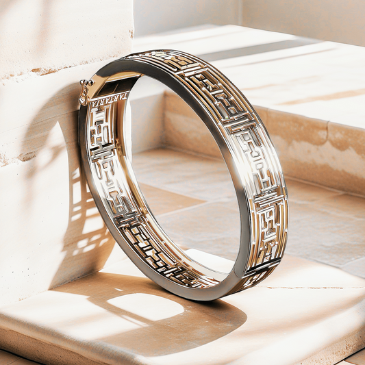 Greek Key Hollow Sterling Silver/9k/14k/18k Gold Bangle(Item No. GB0015）