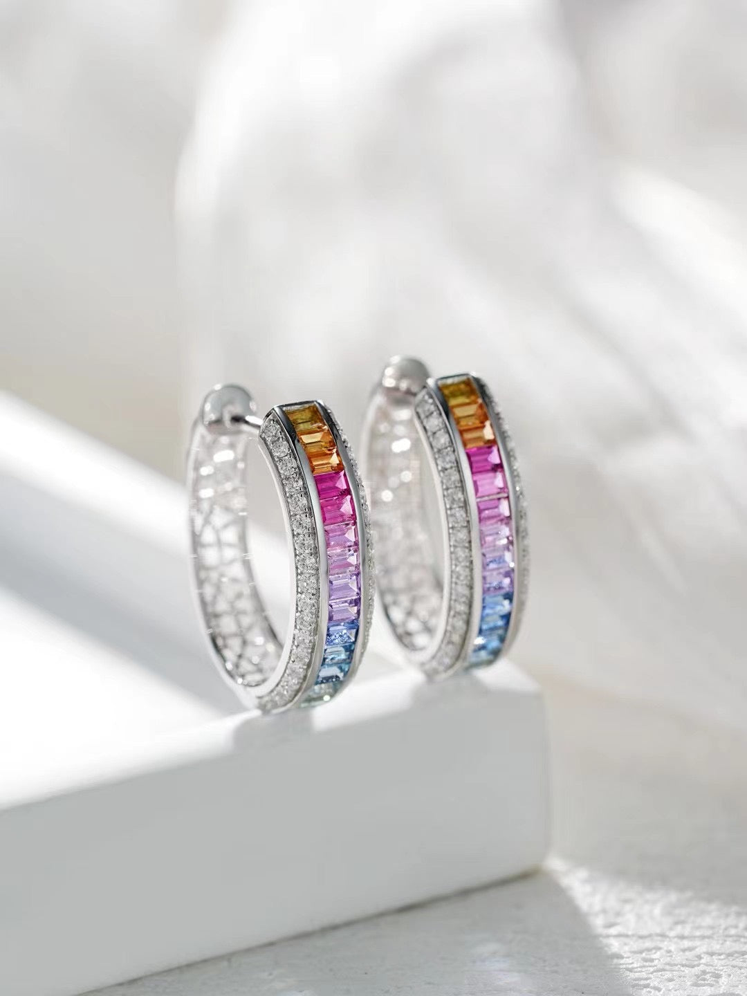 Rainbow Sapphire 18k Gold Earring (Item No. SA052）