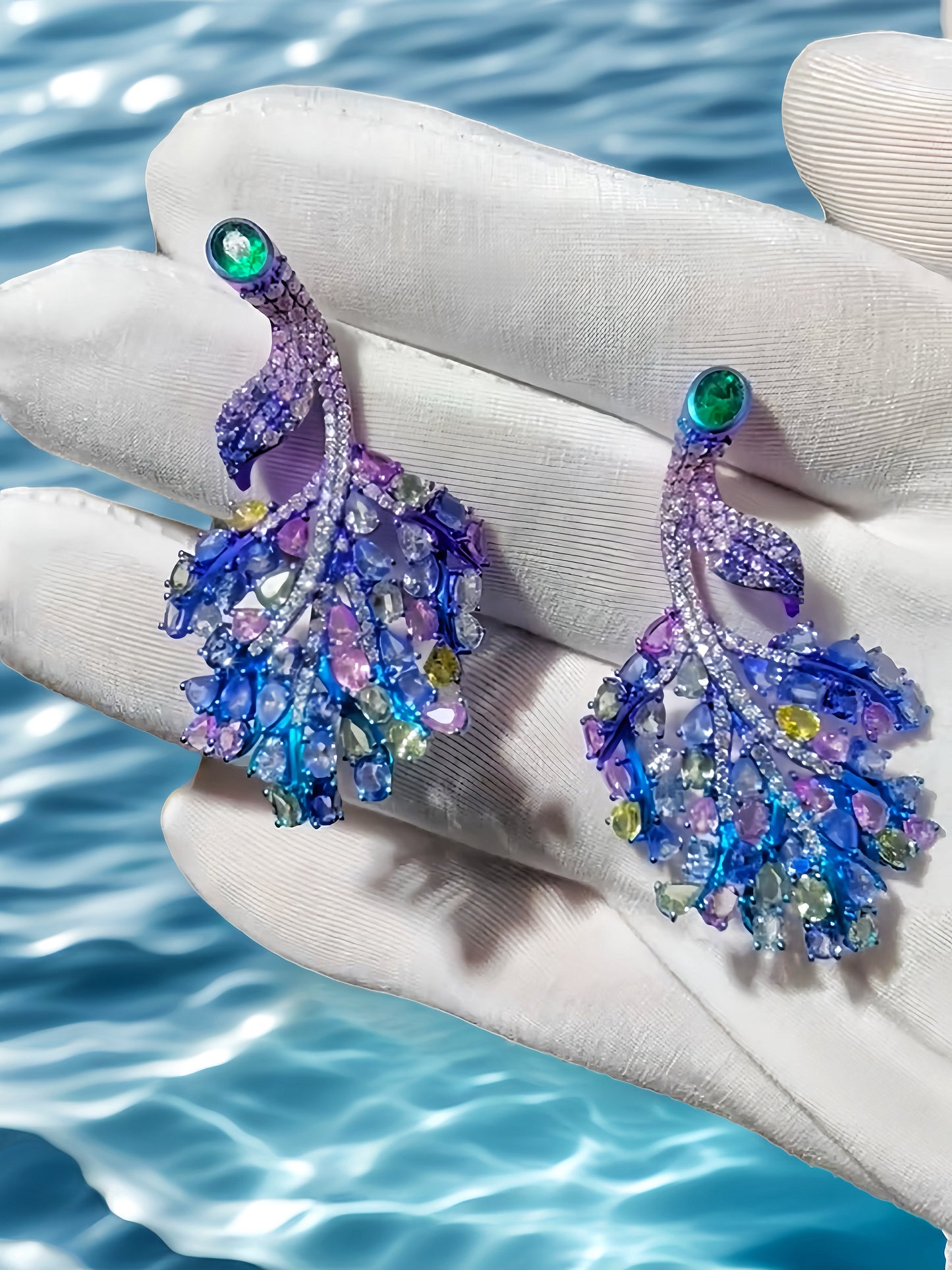 Anodized Titanium Sapphire Emerald Diamond Earring (Item No. TA012）