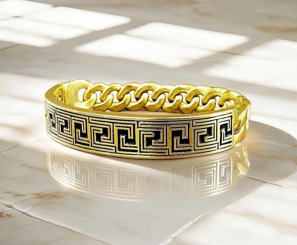 Greek Key Enamel 9k/14k/18k Bracelet Chain (Item No. TDBG0004）