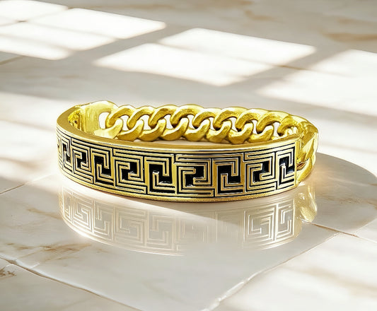 Greek Key Enamel 9k/14k/18k Bracelet Chain (Item No. TDBG0004）