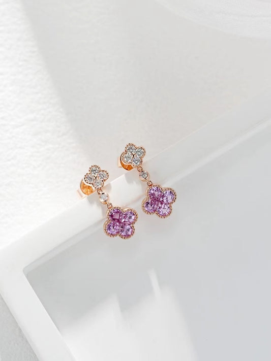 Four Leaf Clover Rainbow Sapphire 18K Gold Earring (Item No. SA015）