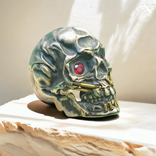 Dental Ruby Eyes Skull Silver Ring  (Item No. R0088-1)