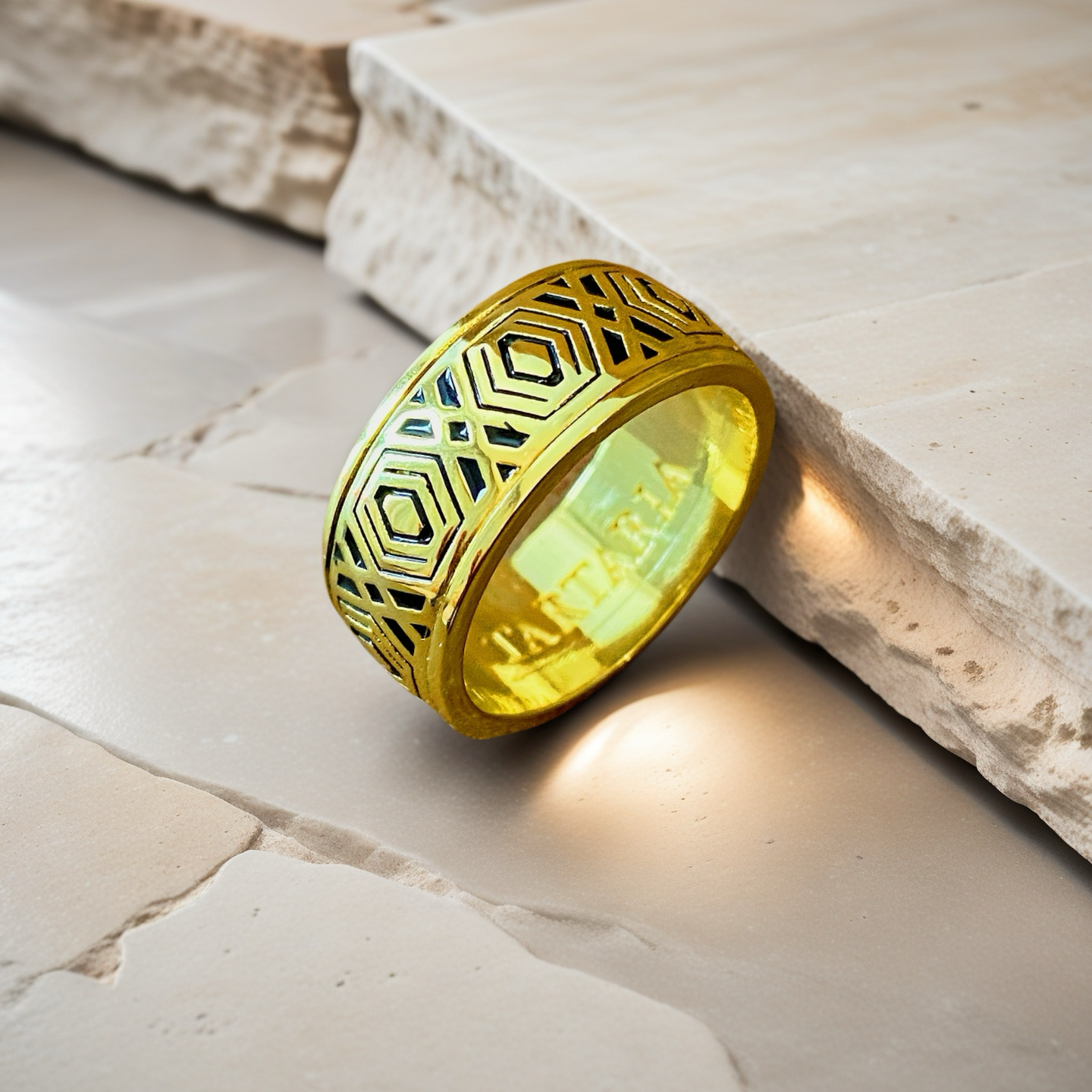 Rotatable Enamel Greek Key 925 Sterling Silver/9k/14k/18k Gold Ring (Item No. GR0001）