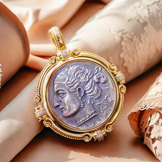 Aphrodite Ancient Greek Coin Medallion 18K Gold Pendant (Item No. COIN026）