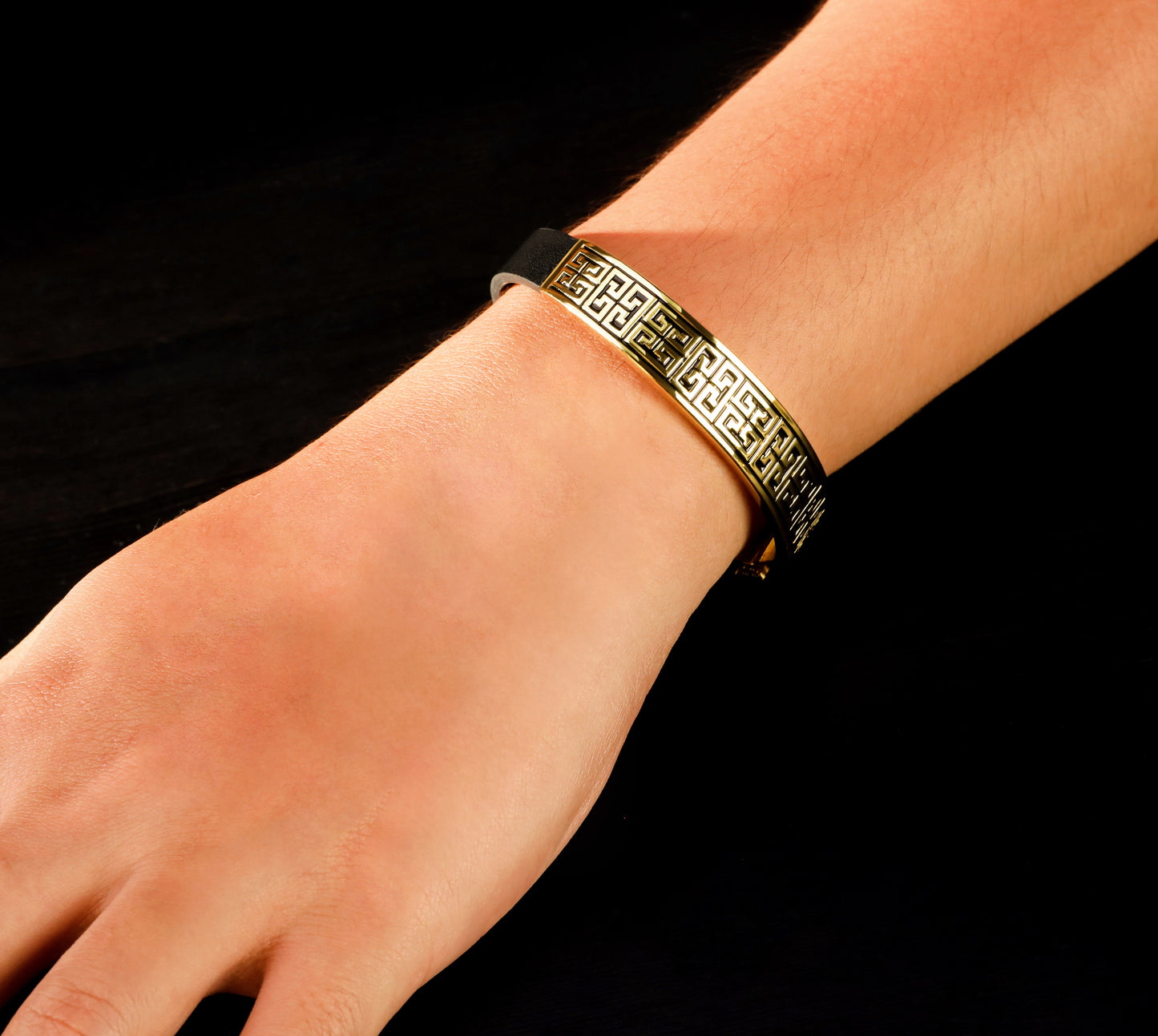 Greek Key Sterling Silver/9k/14k/18k Enamel Leather Gold Bangle(Item No. GB0008）