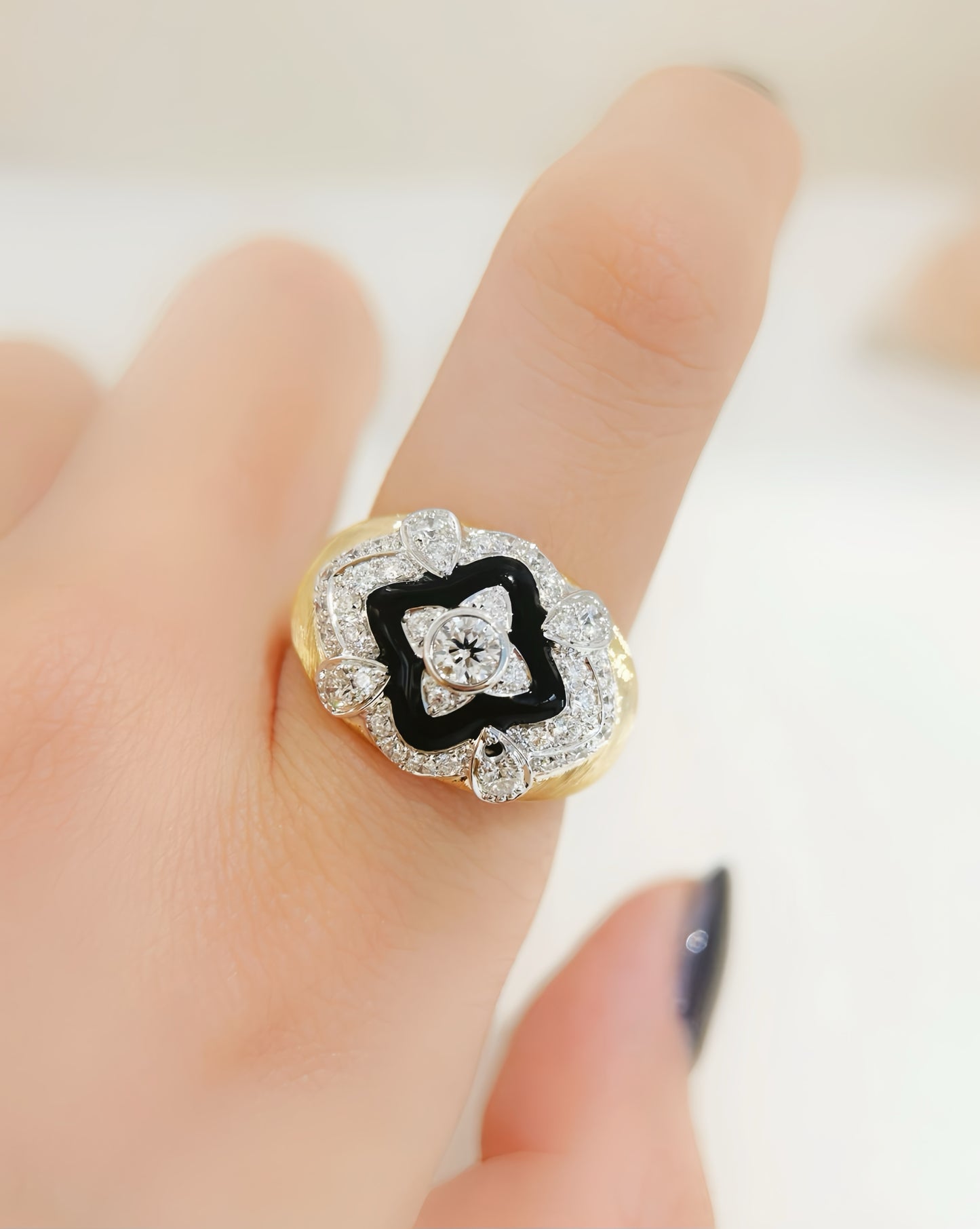 Black Enamel 18k Gold Diamond Ruby Ring (Item No. VT 286)