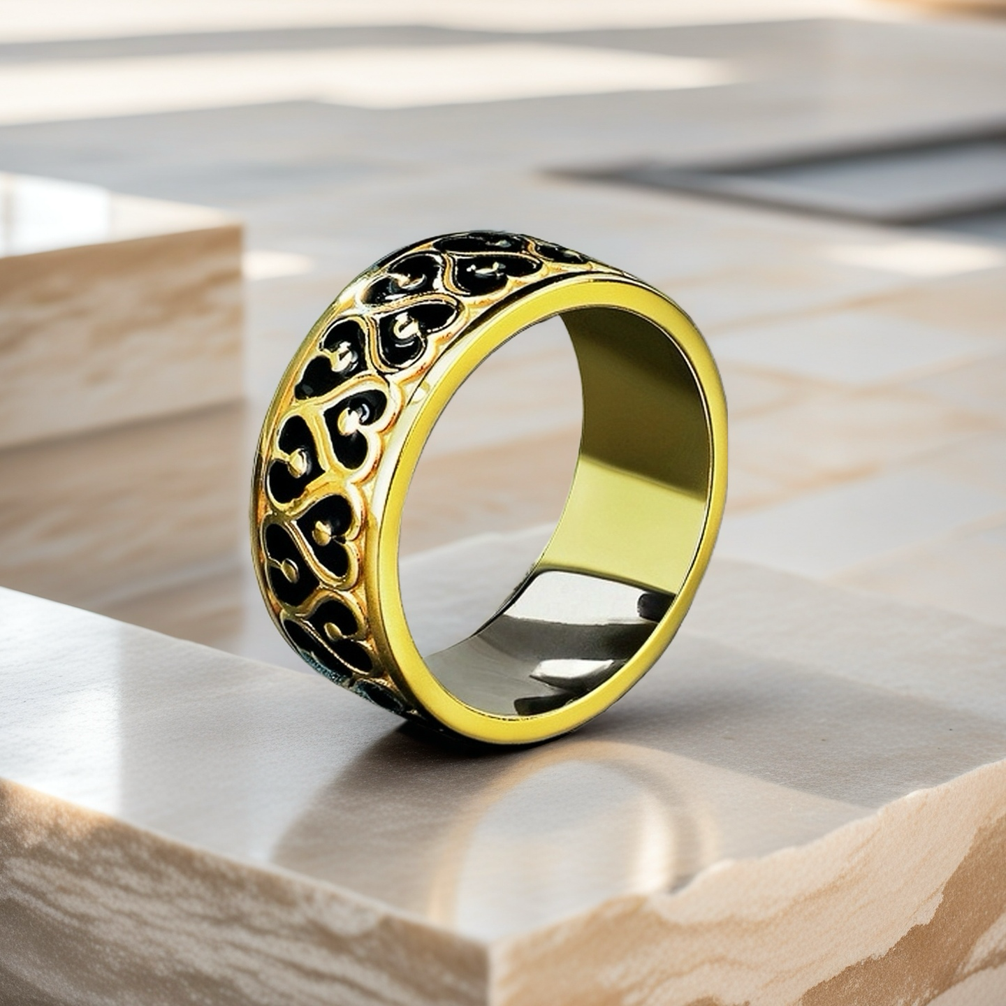 Rotatable Enamel Greeky Key Sterling Silver/9k/14k/18k Gold Ring (Item No. GR0002）