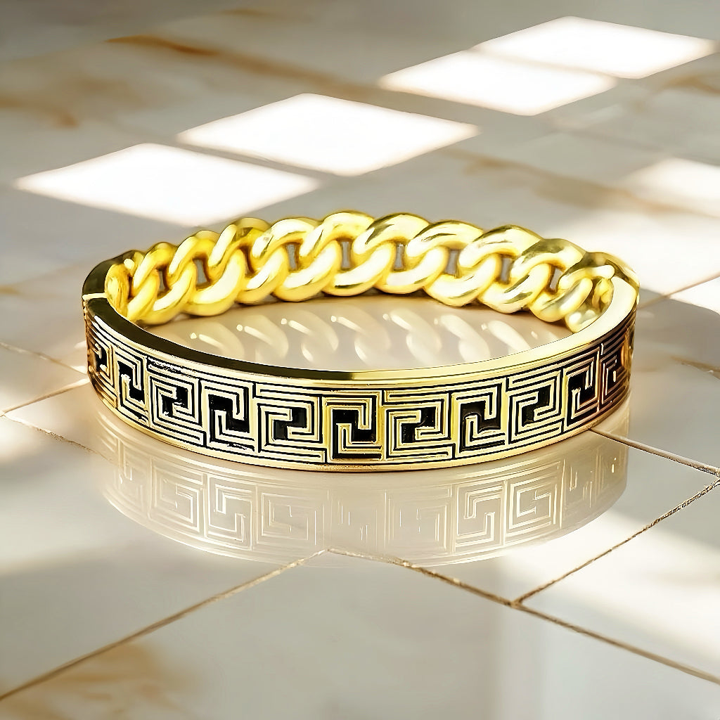 Greek Key Enamel 9k/14k/18k Bracelet Chain (Item No. TDBG0004）