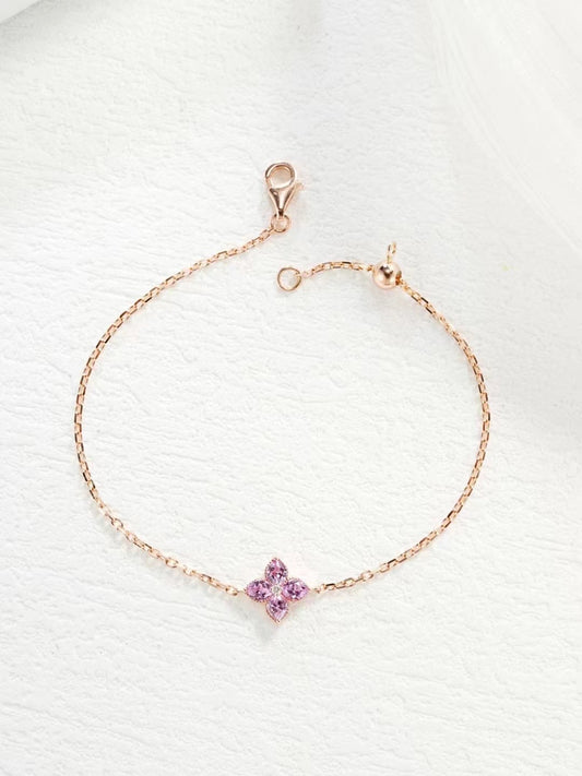 Four Leaf Clover Rainbow Sapphire 18K Gold Bracelet (Item No. SA040）