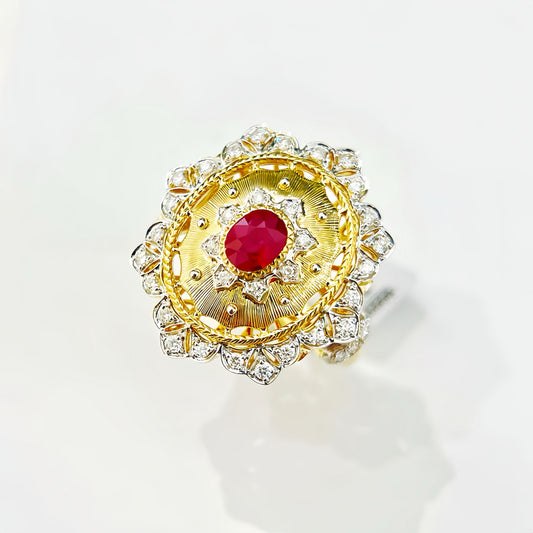 Vintage 18k Gold Diamond Ruby Ring (Item No. VT418）
