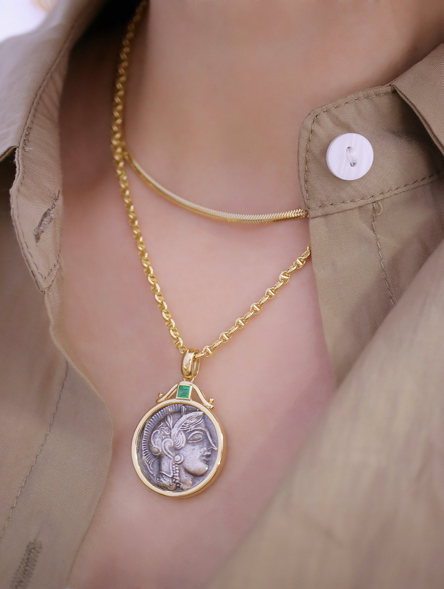 Athena Owl Ancient Greek Coin Medallion 18k Gold Pendant (Item No. COIN001)