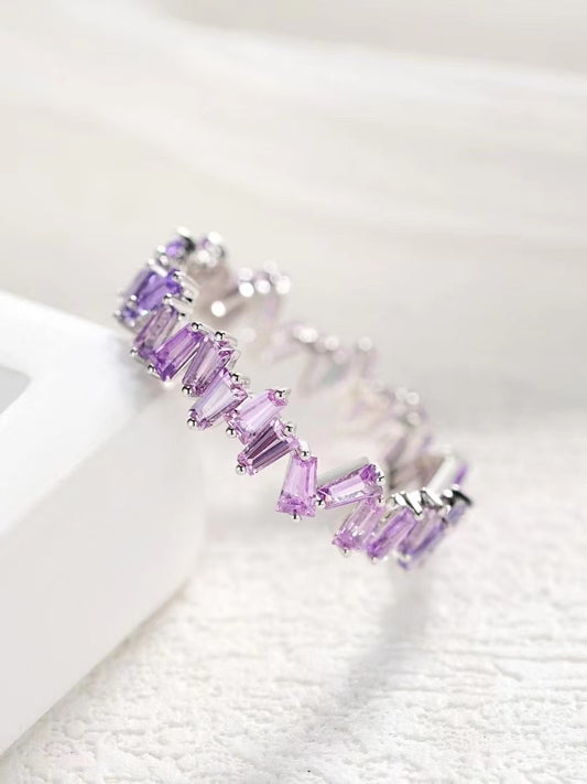 T Square Cut Rainbow Sapphire 18k Gold Ring (Item No. SA019）