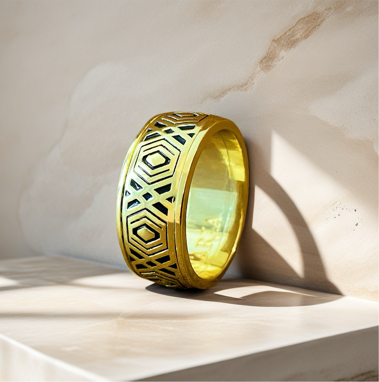 Rotatable Enamel Greek Key 925 Sterling Silver/9k/14k/18k Gold Ring (Item No. GR0001）