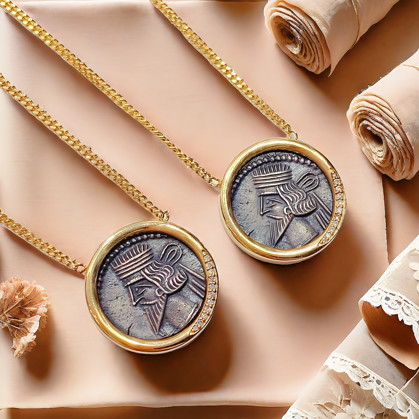 Parthian Emperor Ancient Greek Coin Medallion 18K Gold Pendant (Item No. COIN049）