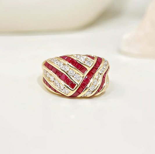 Vintage 18k Gold Diamond Ruby Ring (Item No. VT396）