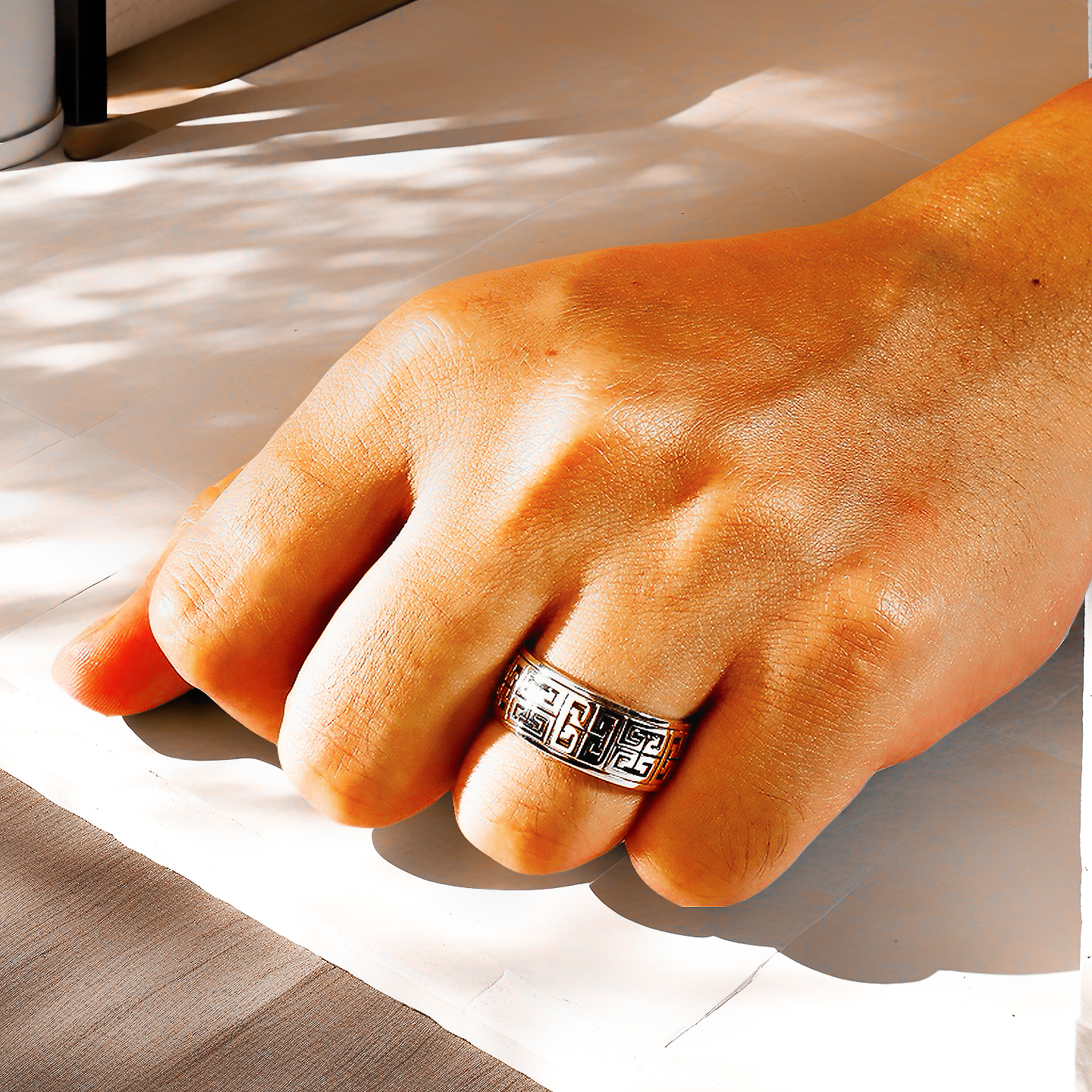 Rotatable Enamel Greek Key Sterling Silver/9k/14k/18k Gold Ring (Item No. GR0004）