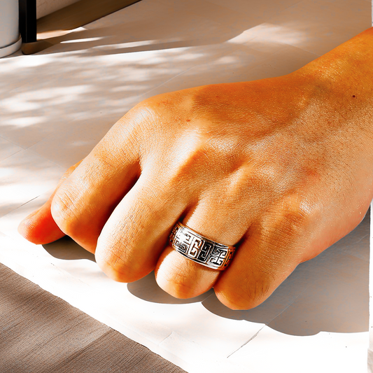 Rotatable Enamel Greek Key Silver Ring (Item No. TDRS0004）