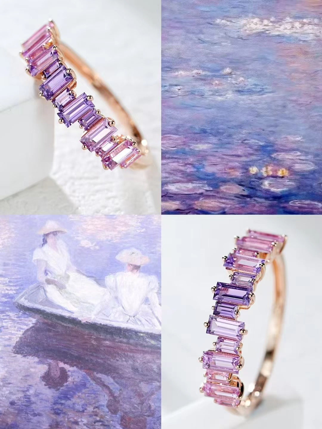 T Square Cut Rainbow Sapphire 18k Gold Ring (Item No. SA026）