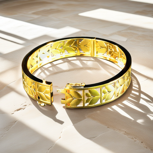 Greek Key Hollow Leaf Sterling Silver/9k/14k/18k Gold Bangle(Item No. GB0017)