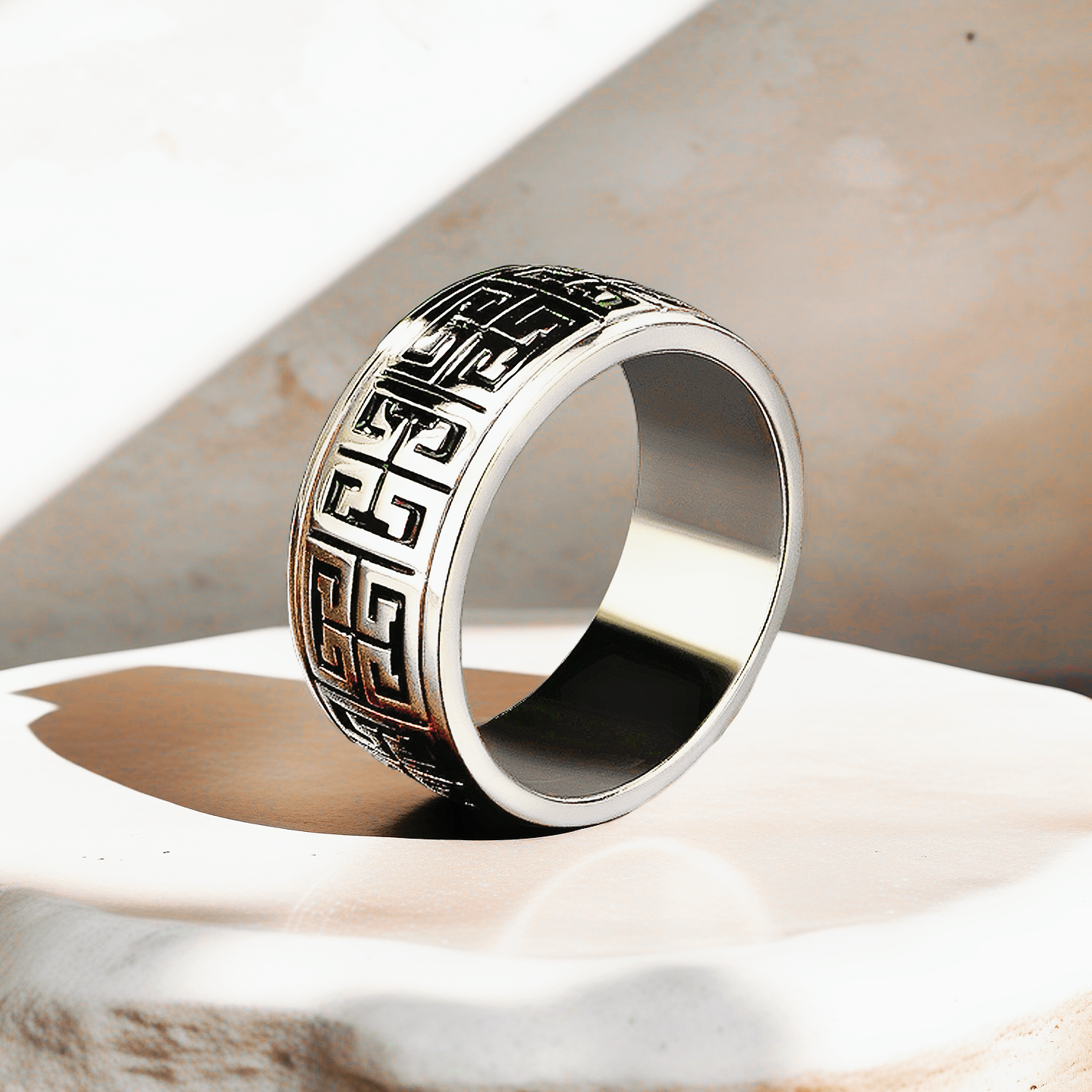 Rotatable Enamel Greek Key Sterling Silver/9k/14k/18k Gold Ring (Item No. GR0004）