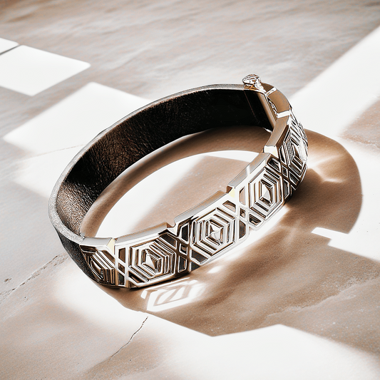 Greek Key Sterling Silver/9k/14k/18k Enamel Leather Gold Bangle(Item No. GB0007）