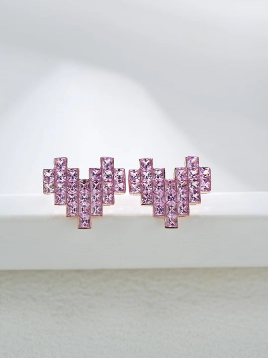 Heart Rainbow Sapphire 18k Gold Earring (Item No. SA105）