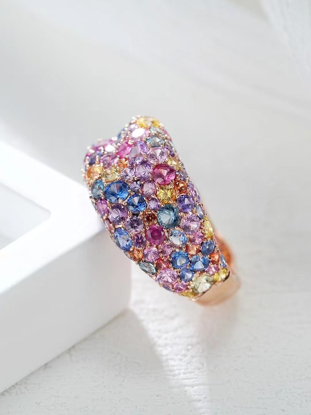 Monet's Garden Rainbow Sapphire 18k Gold Ring (Item No. SA053）