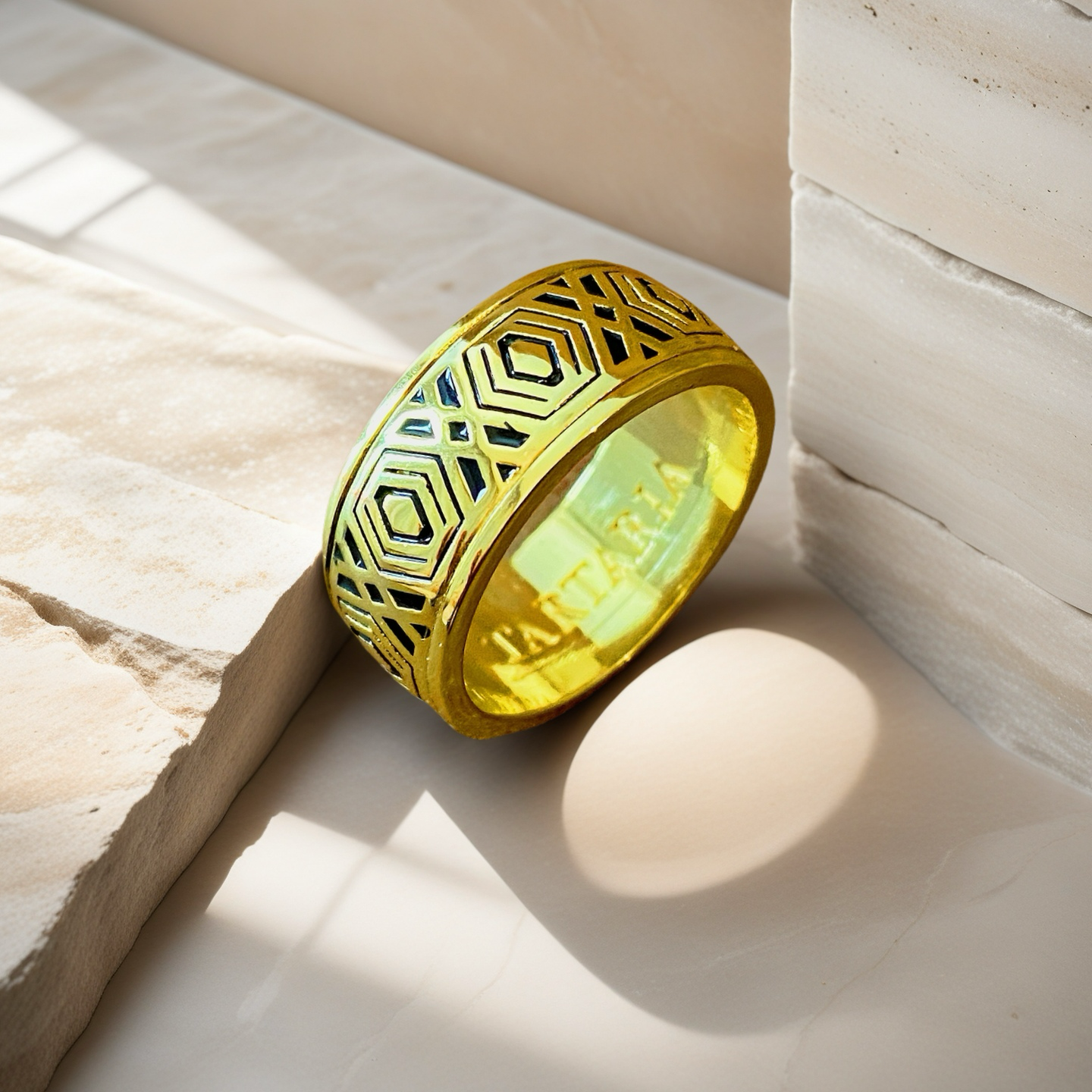 Rotatable Enamel Greek Key 925 Sterling Silver/9k/14k/18k Gold Ring (Item No. GR0001）