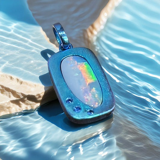 Anodized Titanium Ocean Blue Opal Pendant (Item No. TA005）