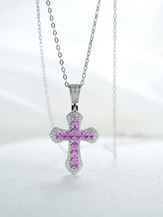 Cross Rainbow Sapphire 18K Gold Pendant (Item No. SA012）