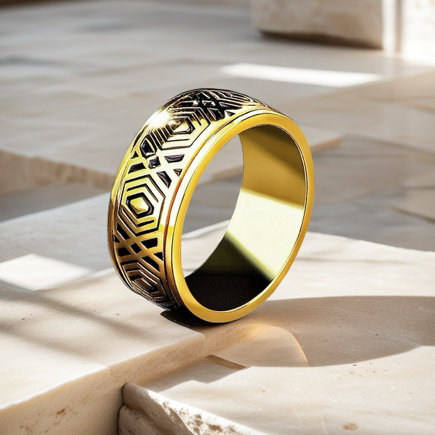 Rotatable Enamel Greek Key 925 Sterling Silver/9k/14k/18k Gold Ring (Item No. GR0001）